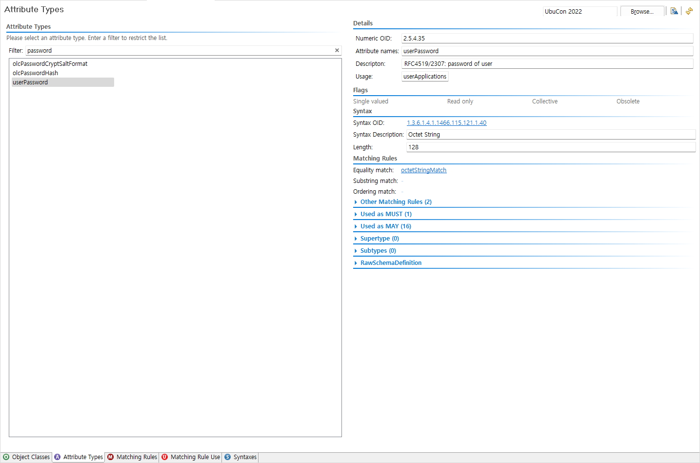 List of attributes with password in the attribute name